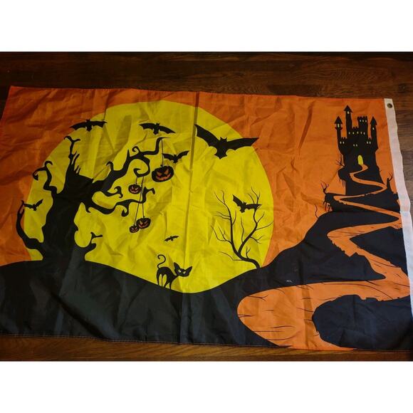 3x5 Happy Halloween Bats Pumpkins 100D Woven Poly Nylon 3'x5' Flag Banner - Picture 5 of 5